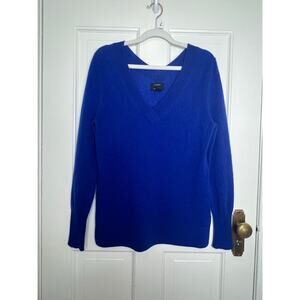 Halogen Women's S 100% Cashmere Sweater Cobalt Blue V Neck Side Slit Preppy